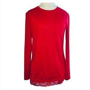 Citrus | Red Lace Hem Sweater